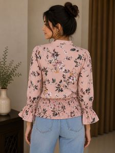 Floral Print Smocked Waist Top