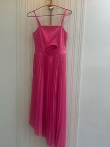 Hot Pink Pleated Midi Dress