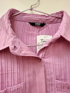 Shein Pleated Pink Button-Up Shirt