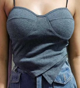 Stylish Grey Ribbed Corset Crop Top