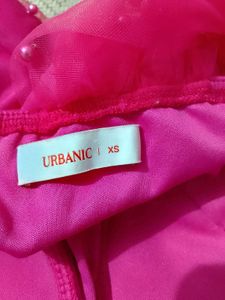 Hot Pink Tulle Pearl Embellished Dress