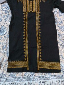 Black and gold printed straight woolen Kurta
