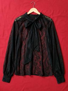 H&amp;M Black Tie-Neck Lace Blouse