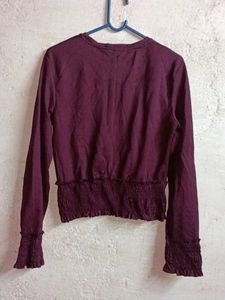 ZARA Burgundy Smocked Crop Top