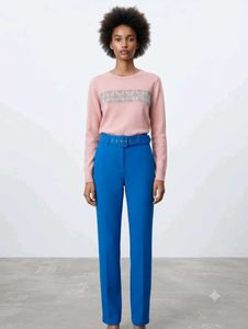 Stylish Blue High-Waisted Trousers