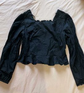 Chic Black Square Neck Peplum Top