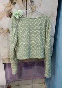 Sage Green Patterned Tie Front Top