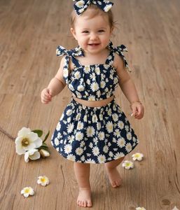 Cute Daisy Print Crop Top &amp; Skirt Set for babies