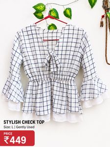Stylish Checked Tie-Knot Peplum Top