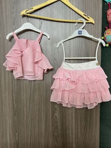 Cute Pink Ruffled Top & Skirt Set