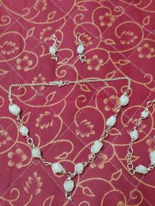 White Stone Necklace, Earing And Bracelet Set