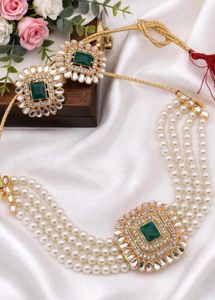 Elegant Pearl & Emerald Choker Set