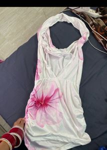 Floral Halter Neck Ruched Mini Dress