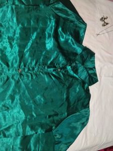 Emerald Satin Cropped Shirt