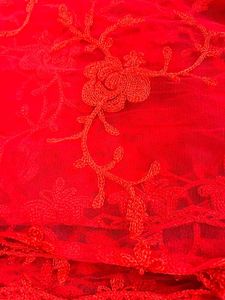 Red Floral Net Duppata