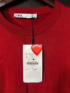 ZARA Red knit Long Sleeve Midi Dress