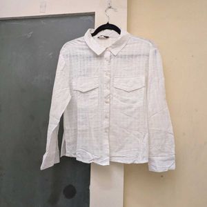 White Textured Button-Up Shirt