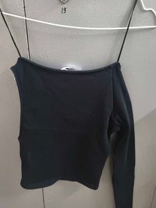 Zara Black Ribbed Detail Top