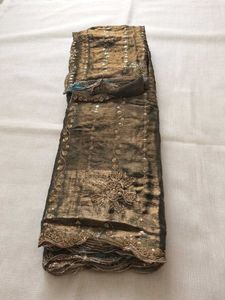 Elegant Olive Green Embroidered Saree