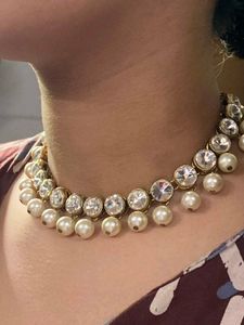 Elegant Pearl &amp; Crystal Choker Necklace