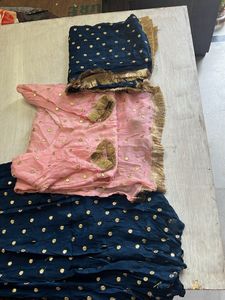 Elegant Pink Kurta with Navy Blue Dupatta,Palazzo