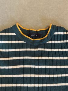 Green & White Striped Ribbed Sweater