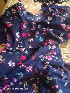 Navy Blue Floral Print Dress