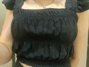Stylish Black Smocked Crop Top