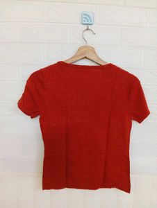 Rust-Colored Button-Detail T-Shirt