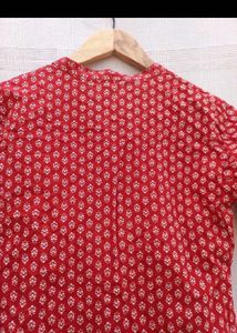 Red Printed Cotton Kurta