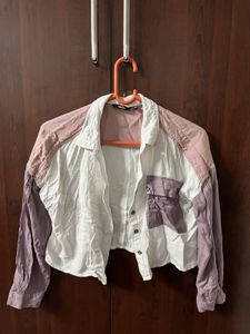 Colorblock Cropped Button-Up Shirt