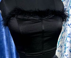 Black Feather Trim Corset Top