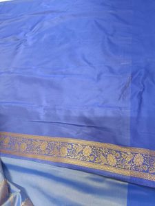 Dual Tone Blue &amp; Gold Semi Silk Saree