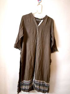 Brown V-Neck Kurta