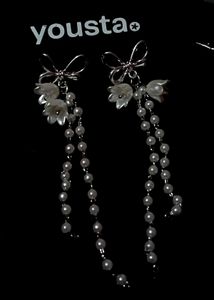 Elegant Flower-bow &amp; Pearl Drop Korean Earrings