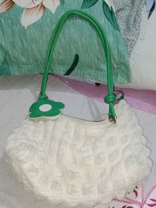 Cute Textured Hobo Bag with Flower Charm
