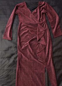 Burgundy Glitter Ruffle Dress