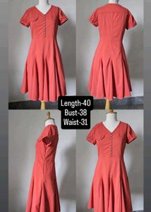 Chic Coral A-Line Button-Up Dress