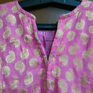 Pink Kurta Gold Print with pants