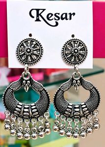 Boho Oxidized Silver Jhumka Earrings