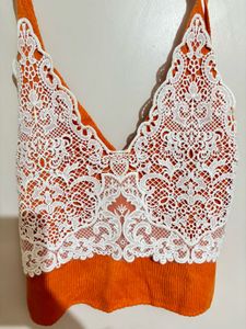 Orange Lace Trim Crop Top