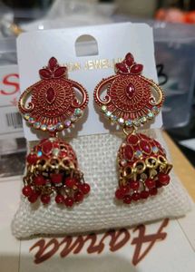 Beautiful ❤️ Red Jhumka Earing Set