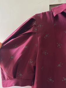 Maroon Floral Puff Sleeve Top
