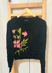 Black Floral Embroidered Sweater size-38