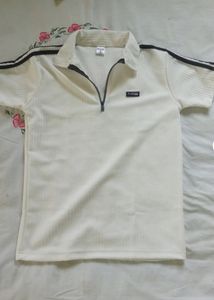 Men's Cream Zip Polo T-Shirt