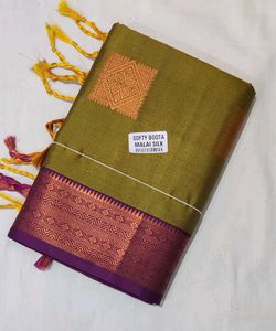 Olive Green Malai Silk Allover Boota Saree