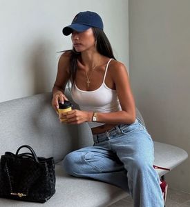 White Ribbed Camisole Crop Tank Top
