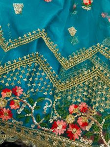Beautiful Teal Lehenga Choli with Floral Embroider