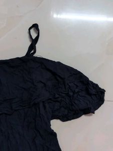 Navy Blue Off-Shoulder Ruffle Dress
