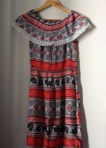 Boho Off-Shoulder Elephant Print Dress